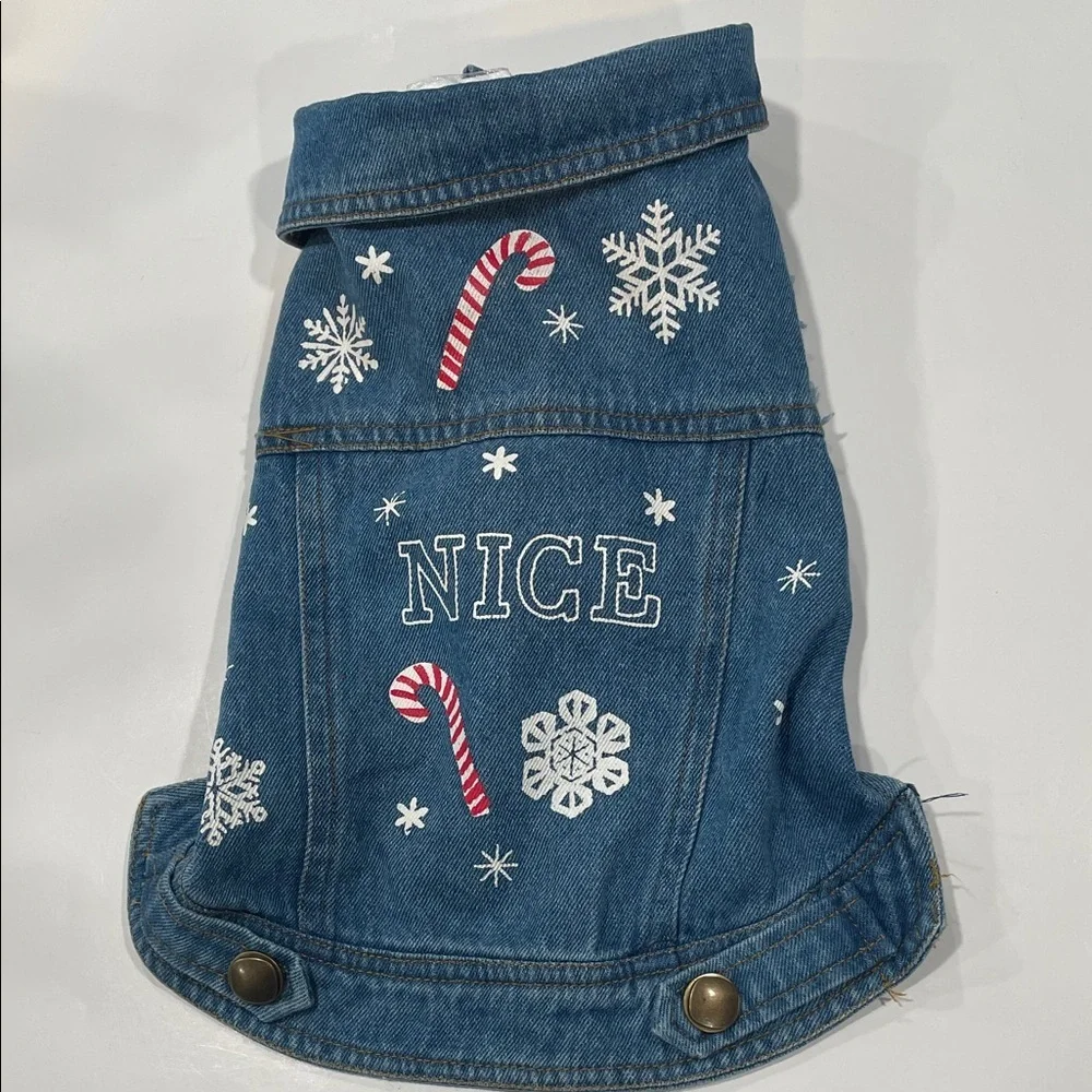 Denim Dog Vest with Snowman Embroidery